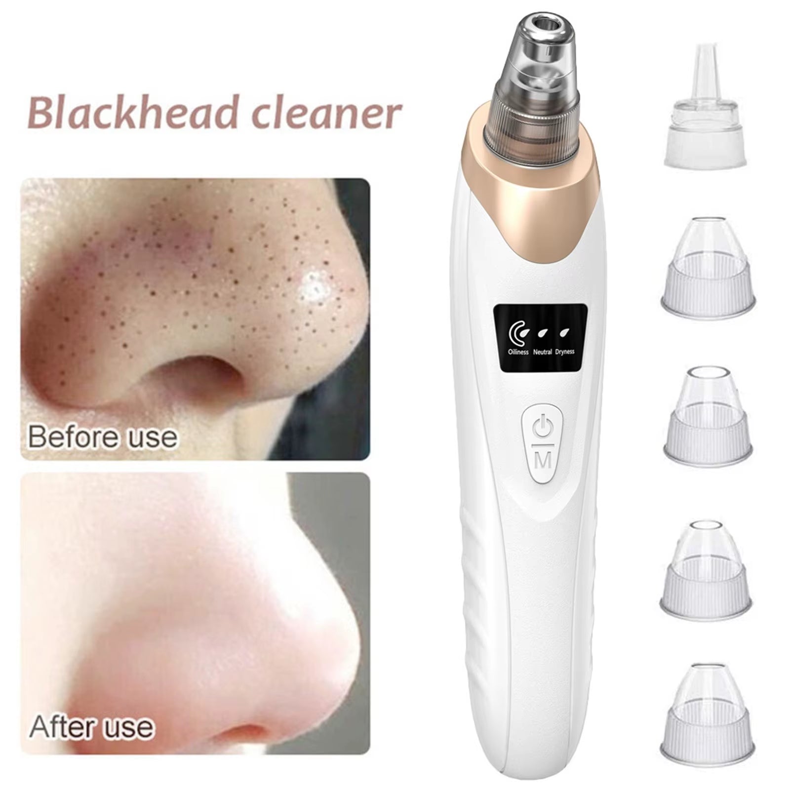 Portable Electric Suction Device Blackhead Remover with 5Probes Household Face Pore Cleaner Cosmetic Instrument with LCD Display